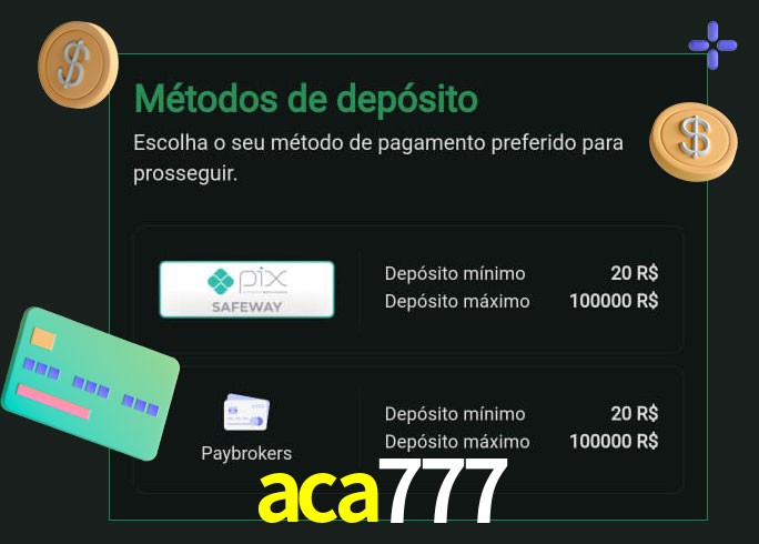 O cassino aca777 oferece uma grande variedade de métodos de pagamento